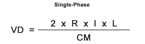 single phase voltage drop formula